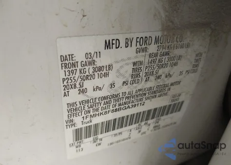 2011 Ford Explorer Limited z USA, uszkodzony, nr VIN 1FMHK8F88BGA39112